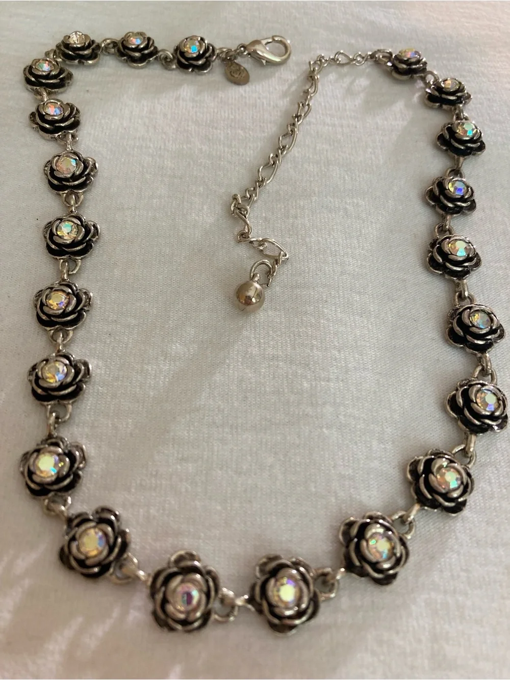 Ann Taylor Flower Link Necklace with Aurora Borealis Crystals